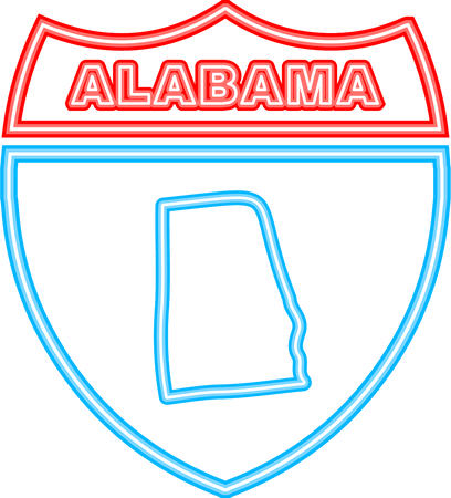 Neon Map of Alabama State United States of America